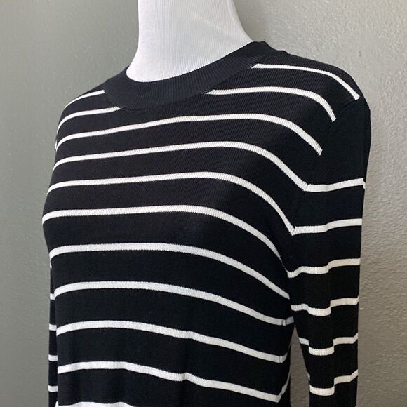 Topshop Front Knot Long Sleeve Crew Neck Black and White Stripes Sweater Top - Picture 3 of 11